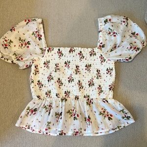 J.Crew Puff-sleeve smocked top in strawberry floral